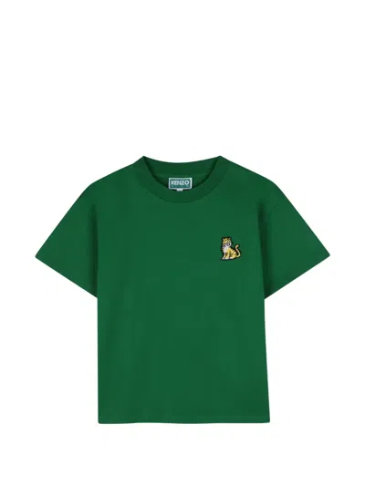 Kenzo Kids' Tiger-patch T-shirt In Green