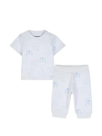 Kenzo Babies' Tiger-print Cotton Set In Blue
