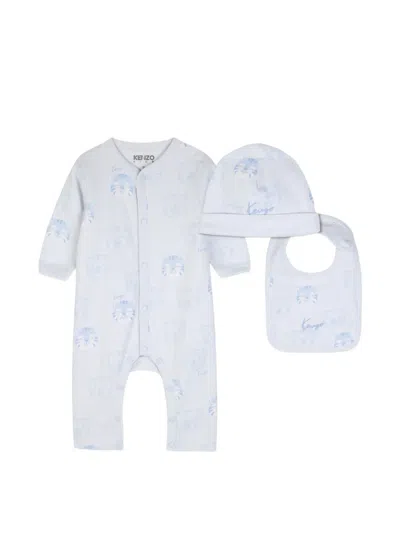 Kenzo Babies' Tiger-print Cotton Set In Blue