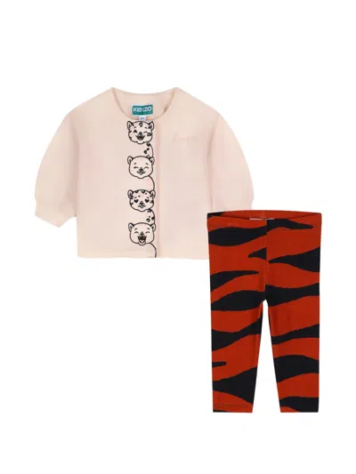 Kenzo Babies' Tiger-print Cotton Set In Brown
