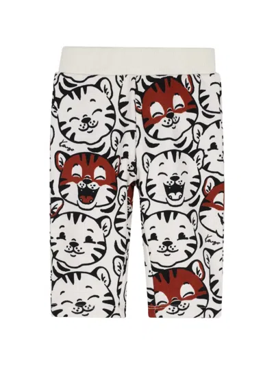 Kenzo Kids' Tiger-print Cotton Trousers In White