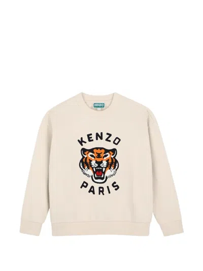 Kenzo Kids' Tiger-print Crew-neck Sweater In Neutral