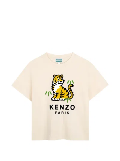 Kenzo Kids' Tiger-print Logo-print T-shirt In Black