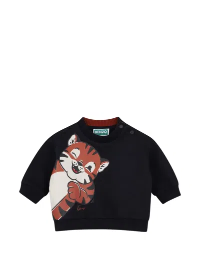 Kenzo Babies' Tiger-print Press-stud Sweater In Black