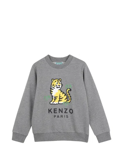 Kenzo Kids' Tiger-print Sweater In Gray