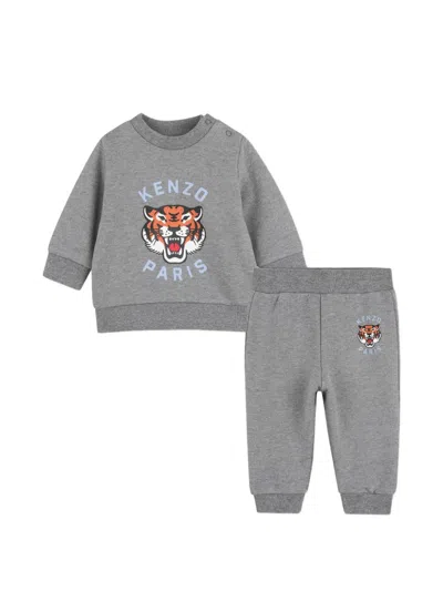 Kenzo Babies' Tiger-print Tracksuit In Gray