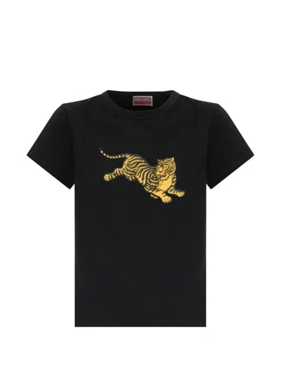 Kenzo Crew Neck T-shirt With Front Print In Black