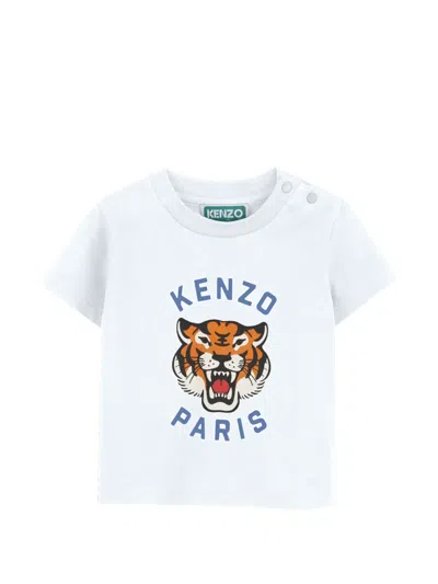 Kenzo Kids' Tiger-print T-shirt In White