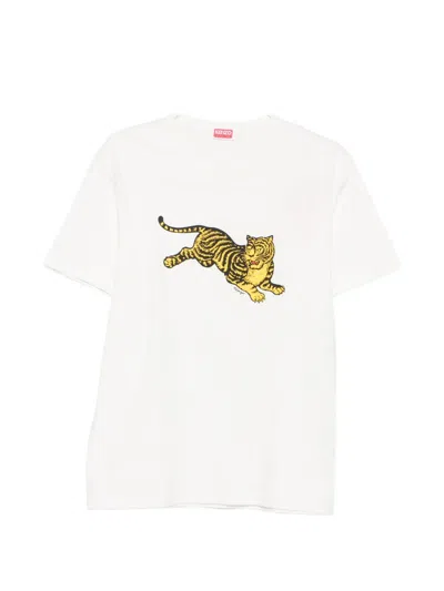 Kenzo Tiger Graphic Unisex Crew Neck T Shirt In White