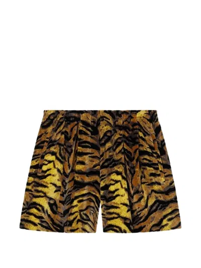 Kenzo Tiger-print Velvet Bermuda Shorts In Gold
