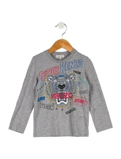 Pre-owned Kenzo Babies' Toddler Boys' Printed Long Sleeve Shirt In Gray