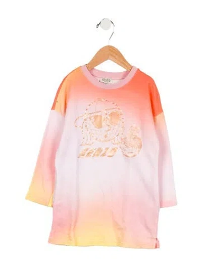 Pre-owned Kenzo Babies' Toddler Girls' Graphic Printed Long Sleeve Dress In Pink