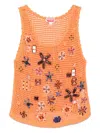 Kenzo Crochet Floral Sleeve Detail Top In Mid Orange