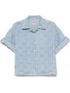 Kenzo Blue Embroidered Denim Shirt In Bleached Blue