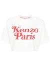 Kenzo Cropped Cotton T-shirt With Iconic Logo And Relaxed Fit In White