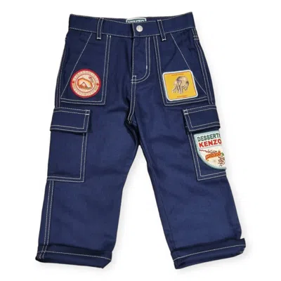 Kenzo Kids'  Tour Stitched Cargo Jeans In  Marine