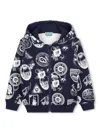 Kenzo Travel Print Zipped Hoodie In Blue