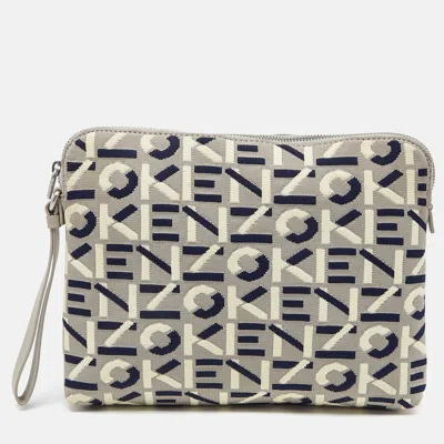 Kenzo Tri Color Printed Logo Knit Fabric Zipped Wristlet Pouch In Blue