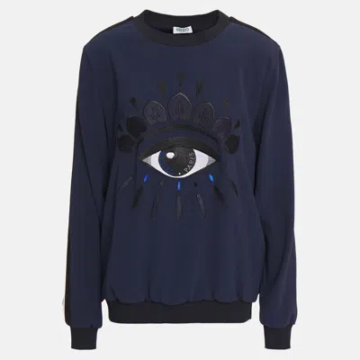 Pre-owned Kenzo Triacetate Long Sleeved Top Xs In Navy Blue