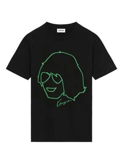 Kenzo Tribute Face-embroidery T-shirt In Black