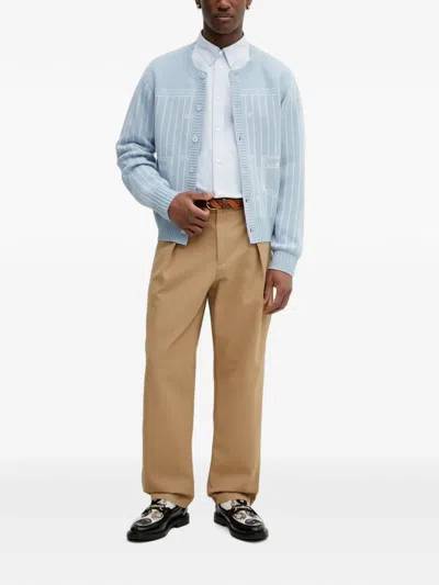 Kenzo Trompe L'oeil Pinstripe-pattern Intarsia-knit Cardigan In Blue