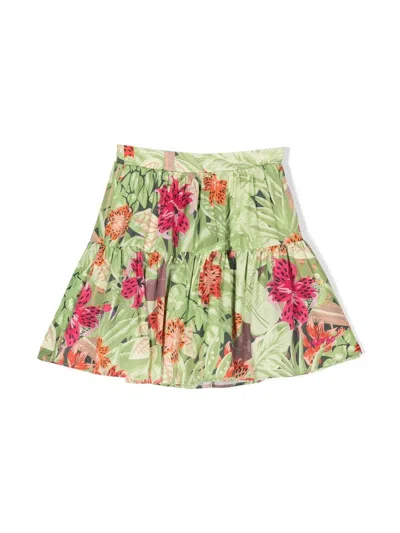 Kenzo Tropical-print Tiered Skirt In Green