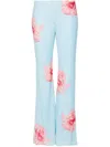Kenzo Flared Rose Print Trousers In Blue