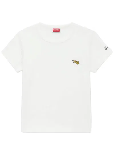 Kenzo Jumping Tiger Embroidered Cotton T-shirt In White