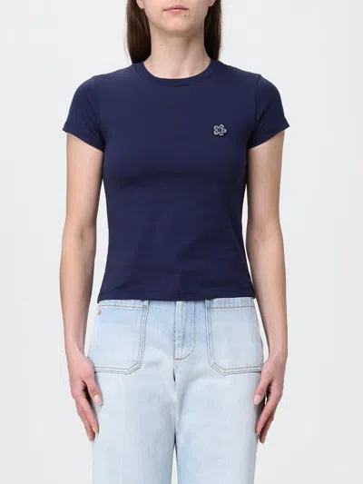 Kenzo Cotton T-shirts With Flower Logo In Blue