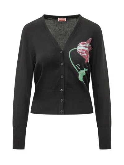 Kenzo Tulip Cardigan Knitwear In Black