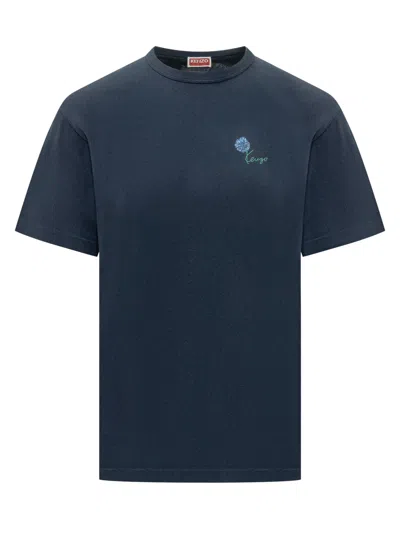 Kenzo Tulip Classic T-shirt In 100% Cotton In Bleu Noir
