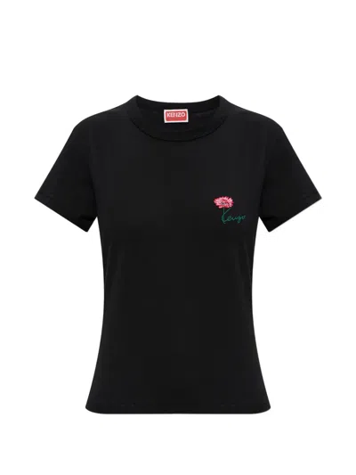 Kenzo Tulip Cotton T-shirt In Black