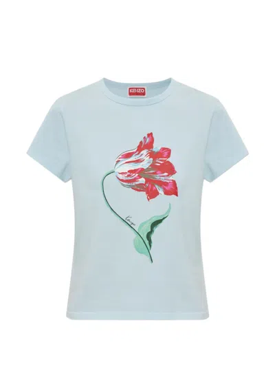 Kenzo Tulip Cotton T-shirt In Blue