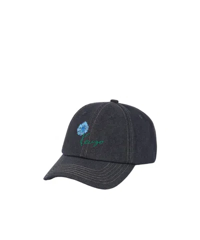 Kenzo Tulip Embroidered Baseball Cap In Blue