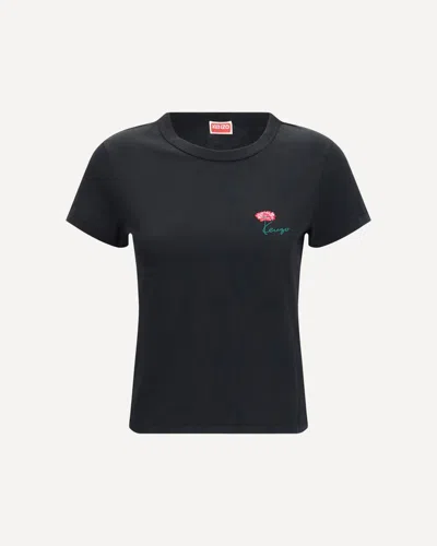 Kenzo Tulip Embroidered Cotton T-shirt In Black