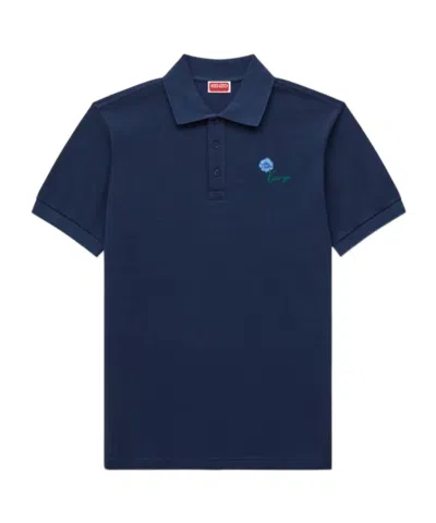 Kenzo ' Tulip' Embroidered Slim Polo In Cotton In Blue