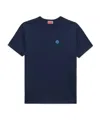 Kenzo Tulip Embroidered Cotton T-shirt In Blue