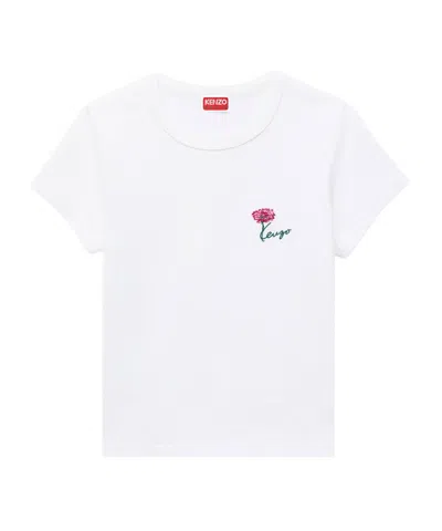 Kenzo Logo Embroidered Short Sleeved T-shirt In White