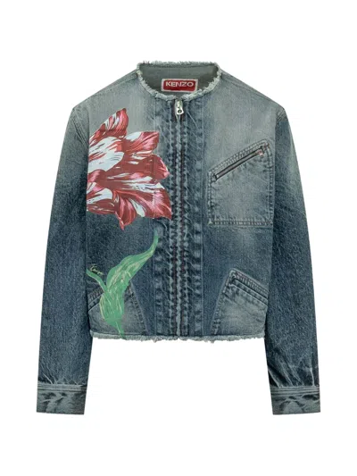 Kenzo Tulip Floral-print Denim Jacket In White