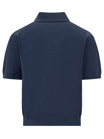 Kenzo Tulip Knit Polo With Elevated Embroidery Detail In Bleu Noir