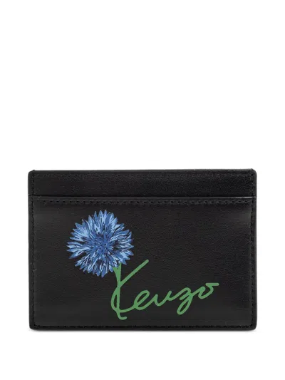 Kenzo Tulip Leather Cardholder In Black