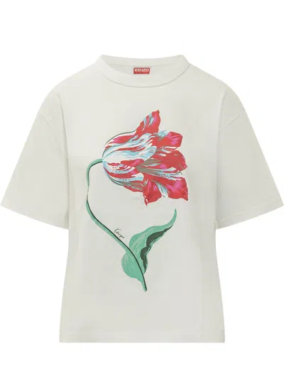 Kenzo Tulip Loose T-shirt In Off-white