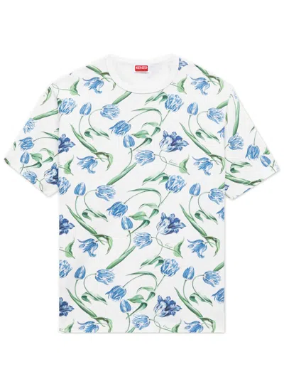 Kenzo Tulip Print T-shirt - Size M In Bianco