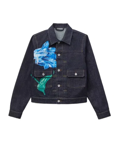 Kenzo ' Tulip' Slim Pleated Trucker Jacket In Japanese Denim In Blue