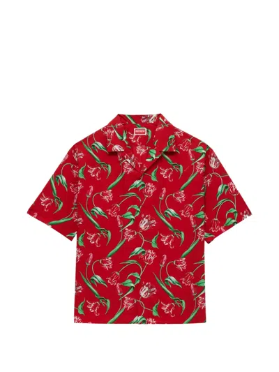 Kenzo Short Sleeves Floral Pattern Casual Top In Red