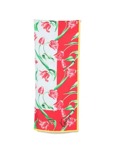 Kenzo Tulip-print Silk Scarf In Red