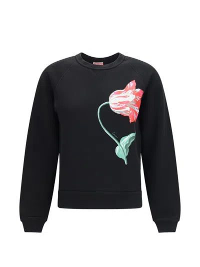 Kenzo Tulip Motif Cotton Crew Neck Sweatshirt In Black