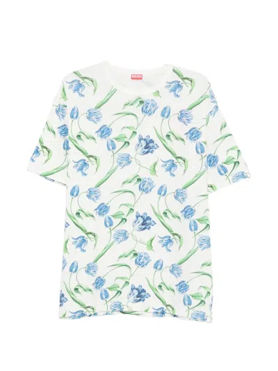 Kenzo Tulip Print Cotton Crew Neck T Shirt In Multi