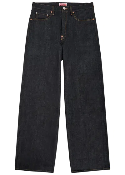 Kenzo Turn-up Wide-leg Jeans In Black