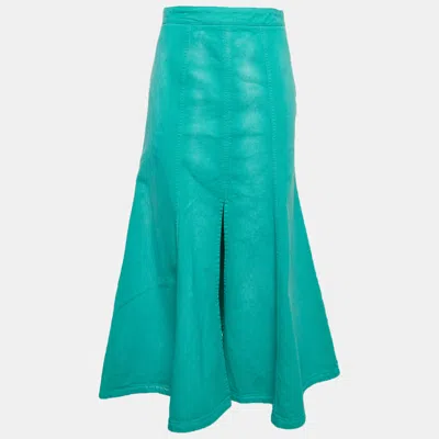 Pre-owned Kenzo Turquoise Denim Flared Midi Skirt S In Green